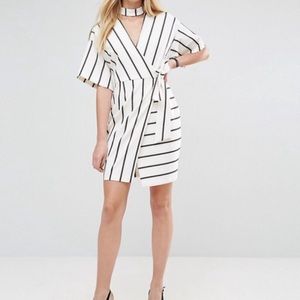 Striped Wrap Dress with Choker Detail by Asos